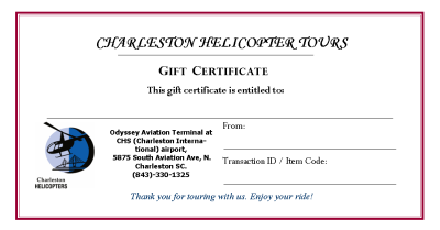 Charleston Helicoptersgift Certificate